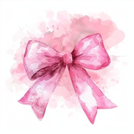 Create a pink watercolor bow keeping Gen Z in mind. Design a simple and stylish bow with a watercolor effect in shades of pink. Ensure that the bow has a modern and trendy appearance, with sleek lines and minimalistic detailing. Incorporate elements that resonate with Gen Z aesthetics, such as soft pastel colors or vibrant neon hues. Add a subtle texture to the bow to give it depth and dimension. The final illustration should be playful, feminine, and visually appealing, perfect for use in digital designs, social media posts, or fashion accessories.