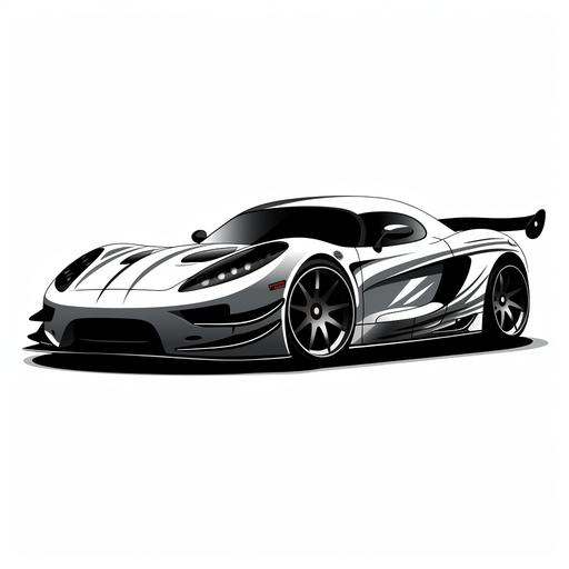 racing car, plotter, sticker graphic , only black an white for car vinyl, side - front angle , dynamic