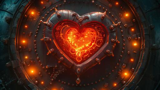 radial fractal incandescent plasma beams inside of a metal clockwork heart, neon victorian treasure --ar 16:9 --s 250 --v 6.0