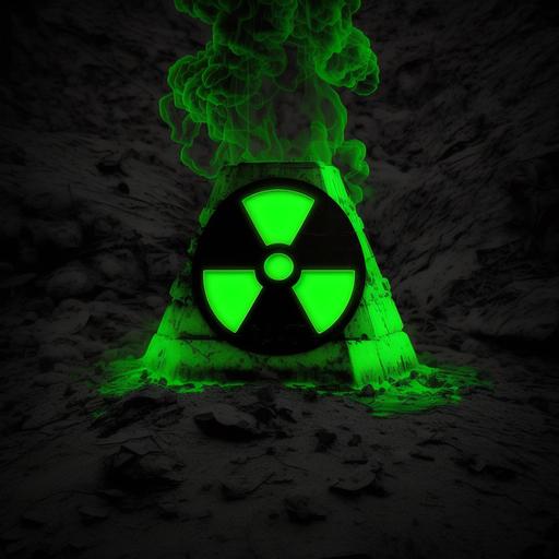 radioactive sign glows with a poisonous green glow, logo, minimalism, directed at the camera