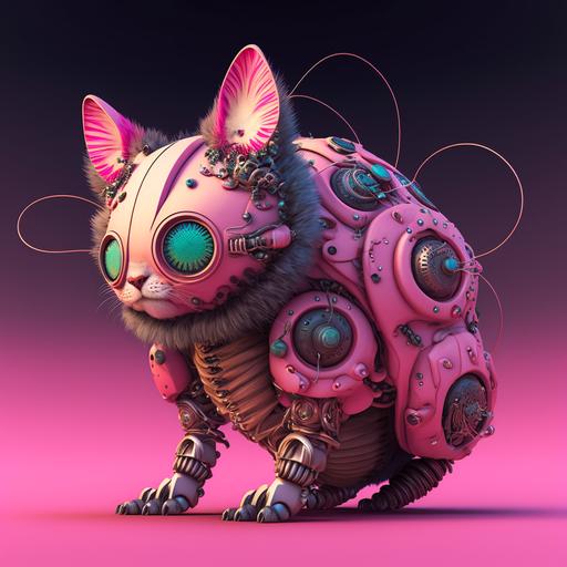 ragdoll cat in a pink scarab suit, insect, machine, futurustic design, scifi --v 4