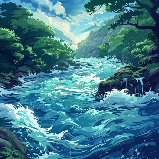 raging rivers background, cartoon, 4k