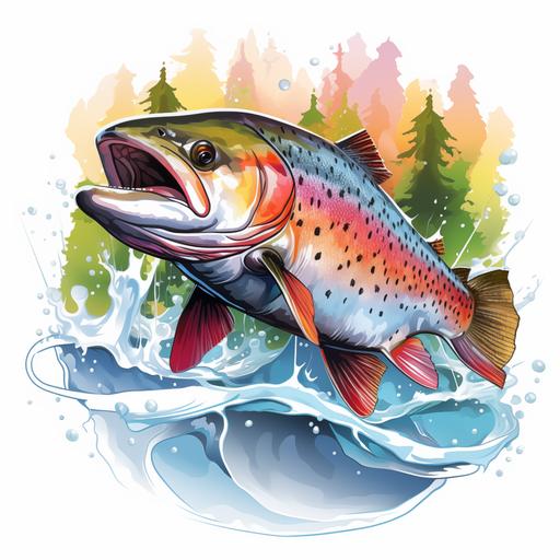 rainbow trout, t-shirt design, vector graphic, white background