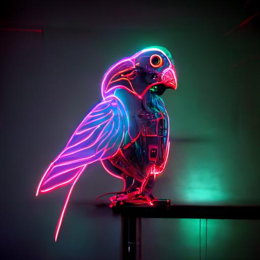 cyberpunk neon parrot laser glow smoky cinematic lighting