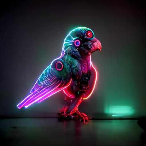 cyberpunk neon parrot laser glow smoky cinematic lighting