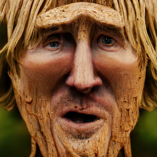owen wilson surprised face wood stump carving photorealistic render octane 8k texture macro depth of field