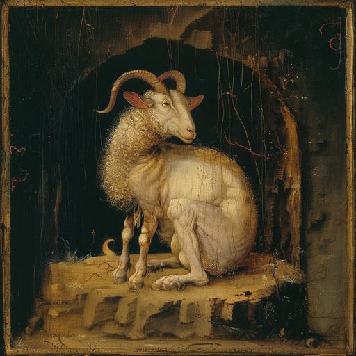 ram with horns, evil, hieronymus bosch, painting