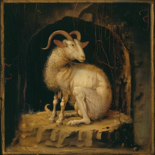 ram with horns, evil, hieronymus bosch, painting --v 6.0