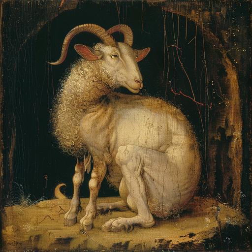 ram with horns, evil, hieronymus bosch, painting