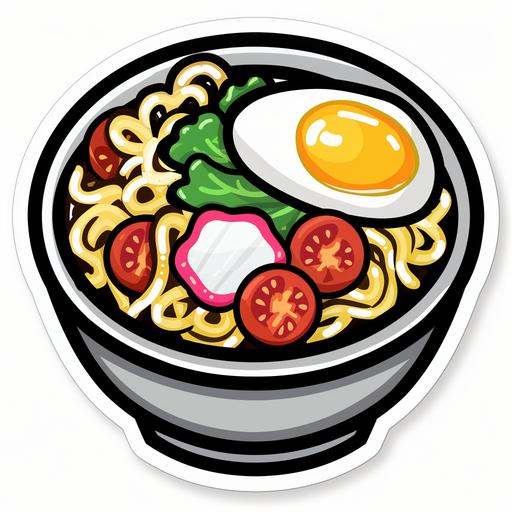 ramen dish, cartoon style, sticker style, simple style, --chaos 10 --v 6.0