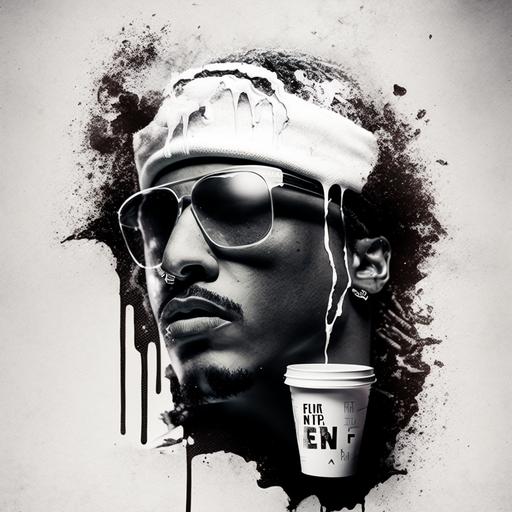 rapper future pouring lean in styrofoam cup with a spill trail that reads my cup never empty