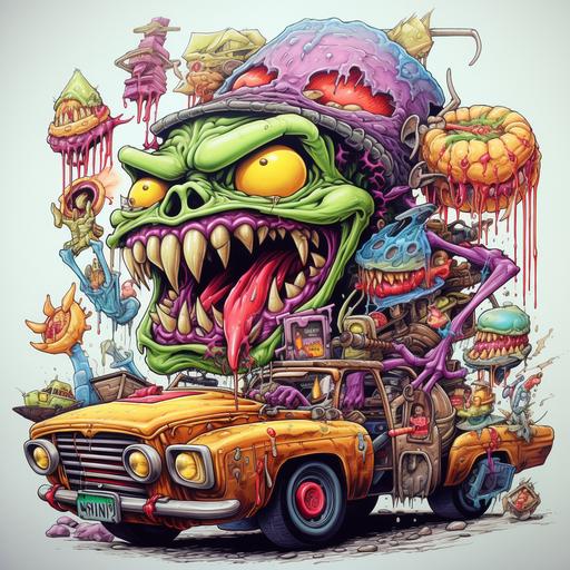 rat fink out to lunch cartoon, in the style of ed roth. Ultra detailed