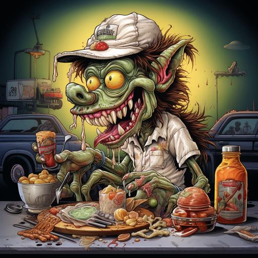 rat fink out to lunch cartoon, in the style of ed roth. Ultra detailed