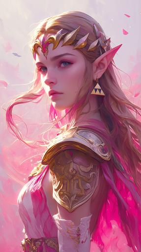 Portrait of Princess Zelda, pink color splash, beautiful, elegant, by Alex Ross --niji 6 --ar 9:16
