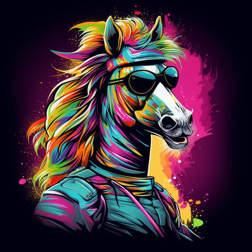 raver riding pony. rave style. bang bang. logo for merchandise