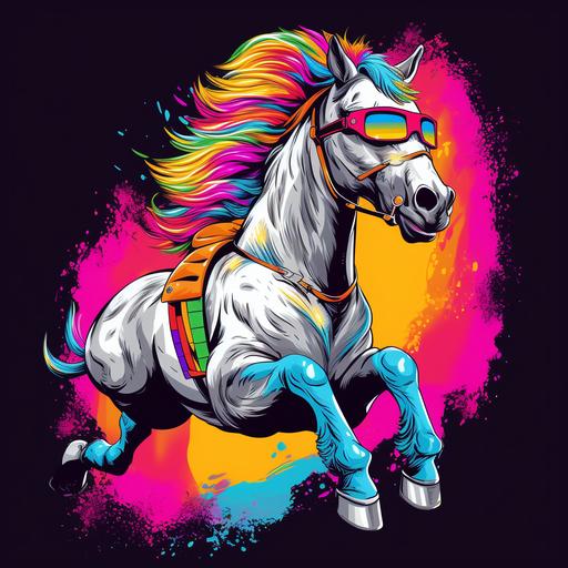 raver riding pony. rave style. bang bang. logo for merchandise