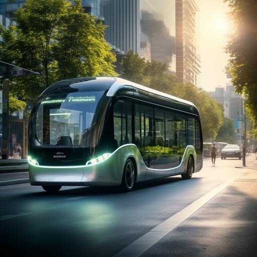 real phote, modern hydrogen city bus driving down a city street, eco-architecture, modern design, positive lighting, day light, human connections, made by hasselblat