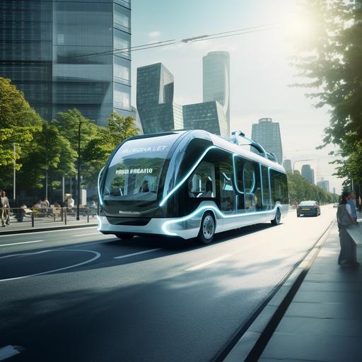 real phote, modern hydrogen city bus driving down a city street, eco-architecture, modern design, human connections, made by hasselblat