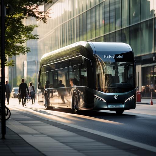 real phote, modern hydrogen city bus driving down a city street, eco-architecture, modern design, human connections, made by hasselblat