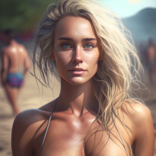 real woman with bikini, realistic, 4k, wide