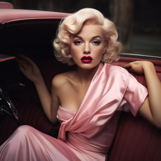 realism, photography, 4k, Marilyn Monroe in a pink convertible