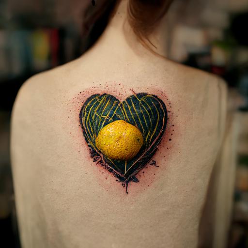realism tattoo heart crossed with a lemon