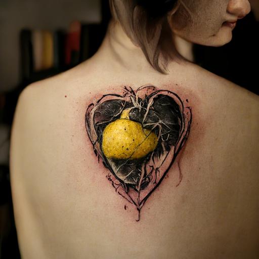 realism tattoo heart crossed with a lemon