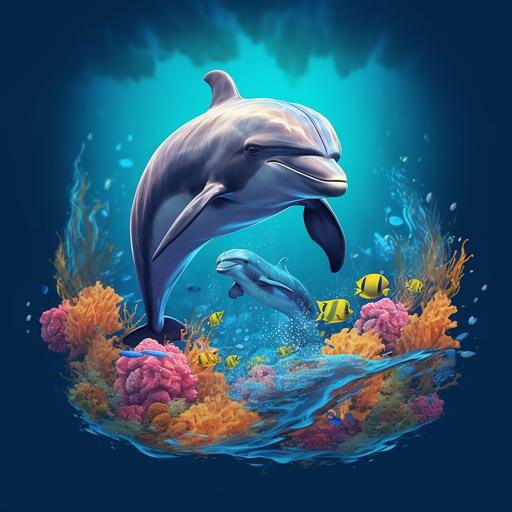 realistic 3d dolphin in habitat for shirt design