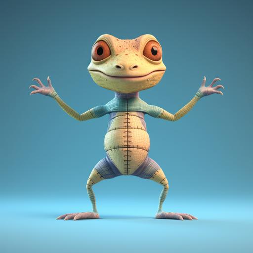 realistic 3d simple Gecko, cartoon character in the vitruvian man pose