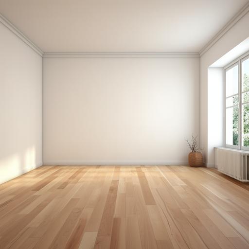 realistic 49 square meters room with light brown wood floors and white walls, empty room