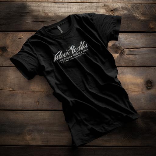 realistic Tshirt Mockup clean black T-shirt Template With Rolled Sleeve On Distressed Wood Background