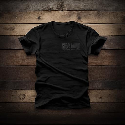 realistic Tshirt Mockup clean black T-shirt Template With Rolled Sleeve On Distressed Wood Background