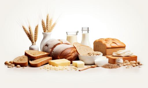 realistic and professional imagery of bakery and dairy enzymes suitable for a sophisticated header, white background, --ar 5:3