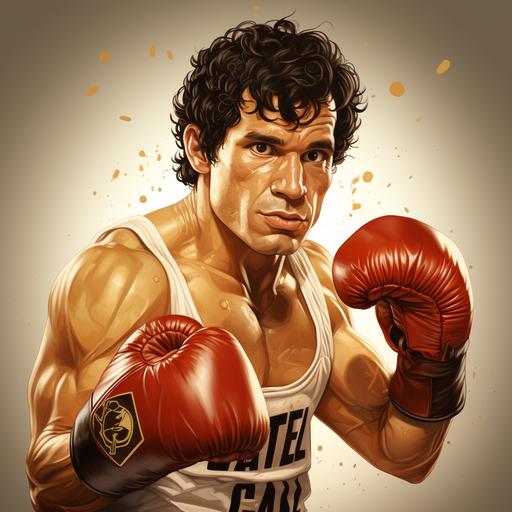realistic cartoon, boxing, mexico, julio cesar chavez, gold boxing gloves, punching, fighting
