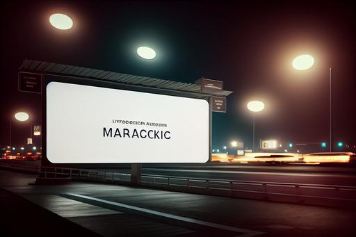 realistic cinematic photography. Mockup blank white horizontal sign at the airport, night traffic lights --ar 3:2 --q 2 --upbeta --v 4 --s 750