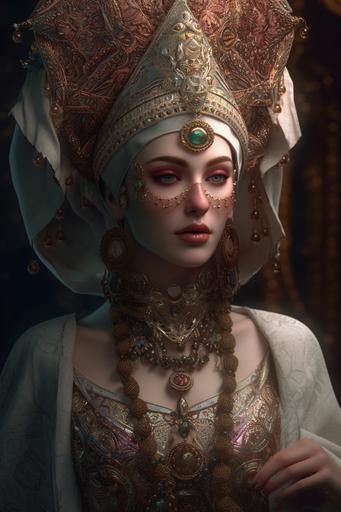 realistic concept art moroccan fantasy noble woman in the style of Agnieszka Osipa pearl Costumes baroque 8k super detailed crisp --ar 2:3 --v 5
