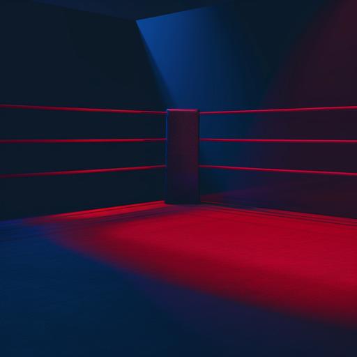 realistic coner inside corner of an empty boxing ring dark colors red blue white --v 6.0