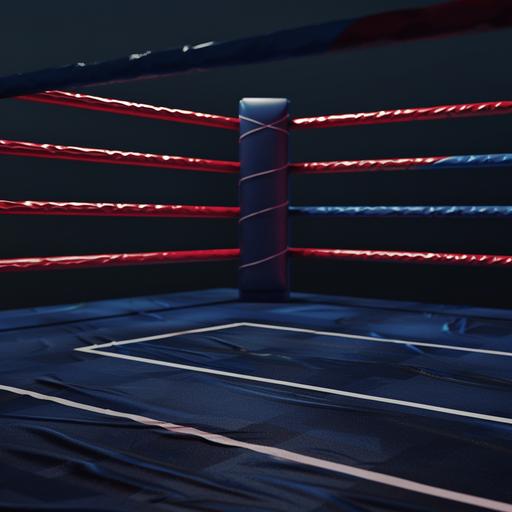 realistic coner inside corner of an empty boxing ring dark colors red blue white --v 6.0