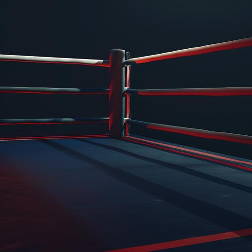 realistic coner inside corner of an empty boxing ring dark colors red blue white --v 6.0