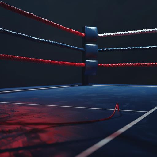 realistic coner inside corner of an empty boxing ring dark colors red blue white --v 6.0