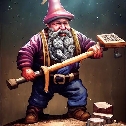 realistic dwarf starship dwarf miner digging a mine in search of gold red hat on his head like a Full body character statue wizard --test --creative