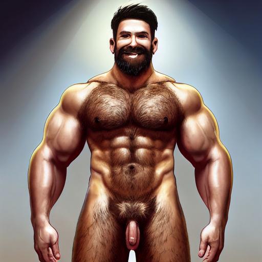 realistic, handsome, hairy body, gay daddy, mature man, with sweaty huge shaft --test --creative --upbeta --upbeta