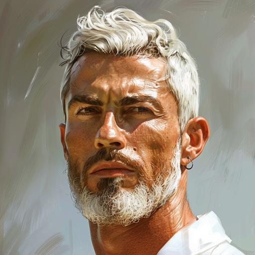 realistic high quality photo, Cristiano Ronaldo with white hair and beard