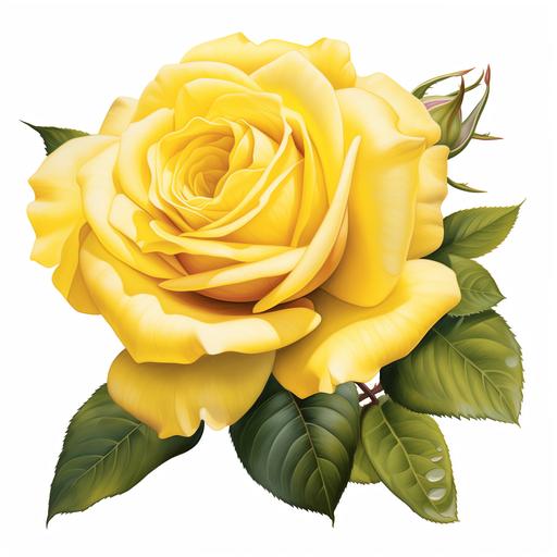 realistic illustration of opne yellow rose in full bloom
