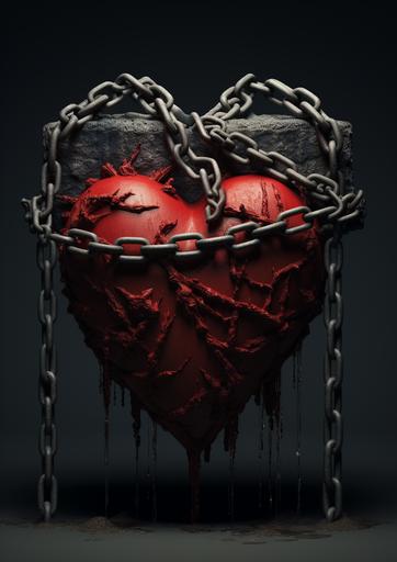 realistic image of a chained up boxed heart --ar 10:14