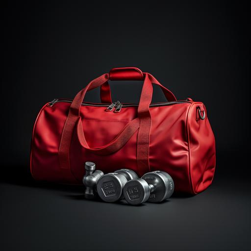 realistic image of a red gym bag with weights