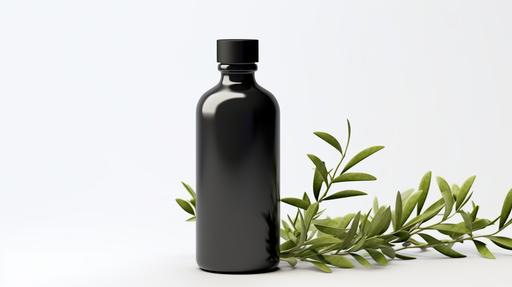 realistic mockup of black olive flask water bottle on a white background, 4k, --ar 16:9