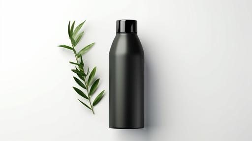 realistic mockup of black olive flask water bottle on a white background, 4k, --ar 16:9