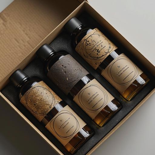 realistic photo, a crop circles inside a box, product packaging, top down view, Aesop and niod, le labo, rustic circles, - Image #2  - Image #4  --v 6.0 --s 250