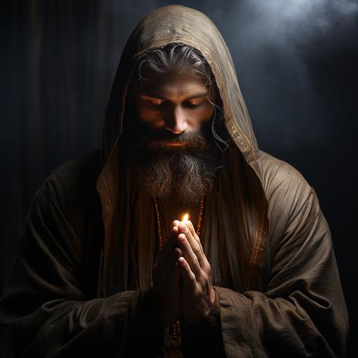 realistic photo of someone praying, no face black background, --s 750